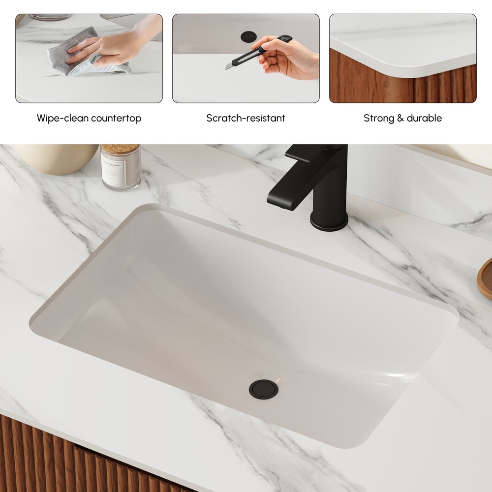 36" Fluted Single Bathroom Vanity with Sink and Sintered Stone Top window image