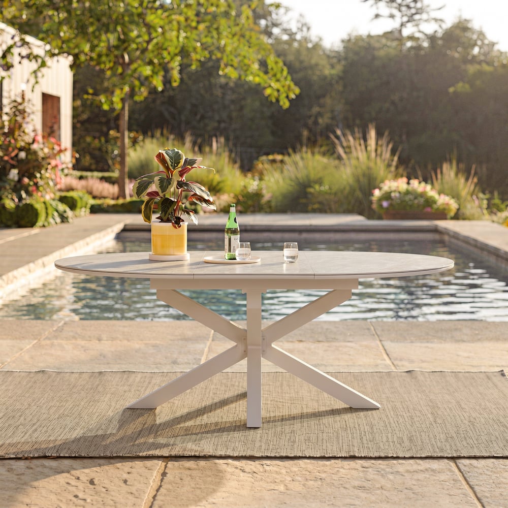 Outdoor Aluminum & Sintered Stone Extendable Dining Table in Sand window image
