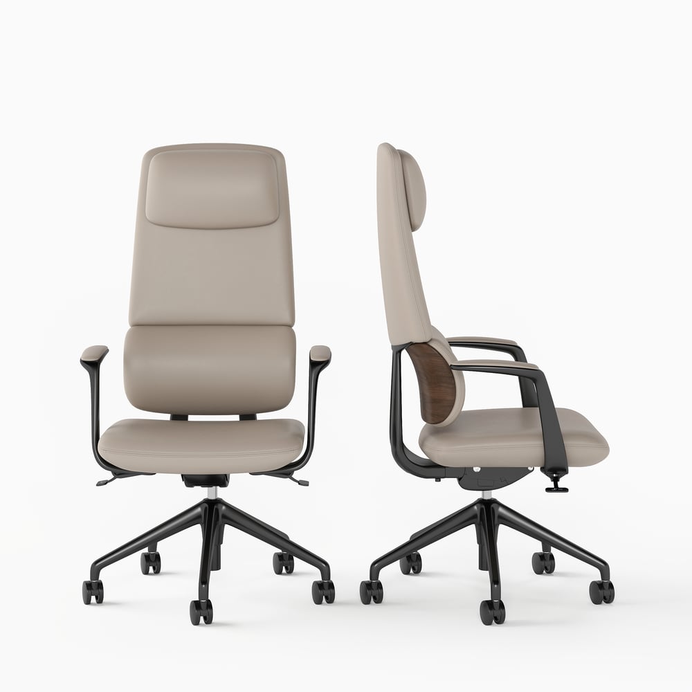 Ergonomic Grey Genuine Leather High Back Reclining Swivel Office Desk Chair window image