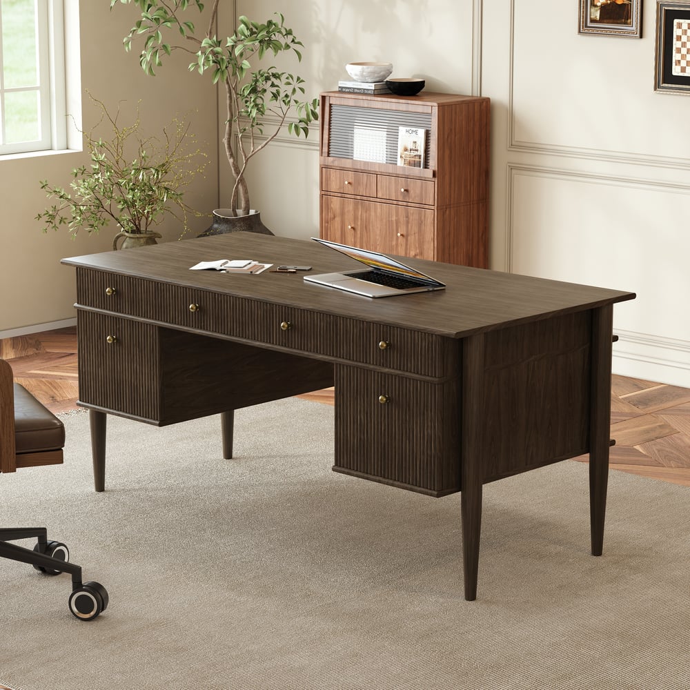 64" Houten bureau met 6 laden Vensterafbeelding