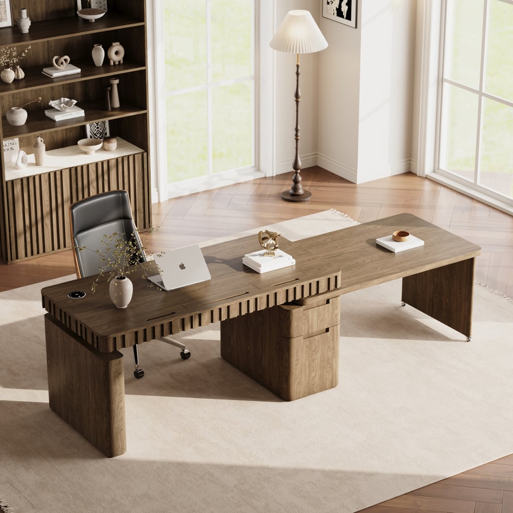 Aura 63" Smoked Brown 360-Degree Rotating Desk Electric Adjustable Standing Desk window image