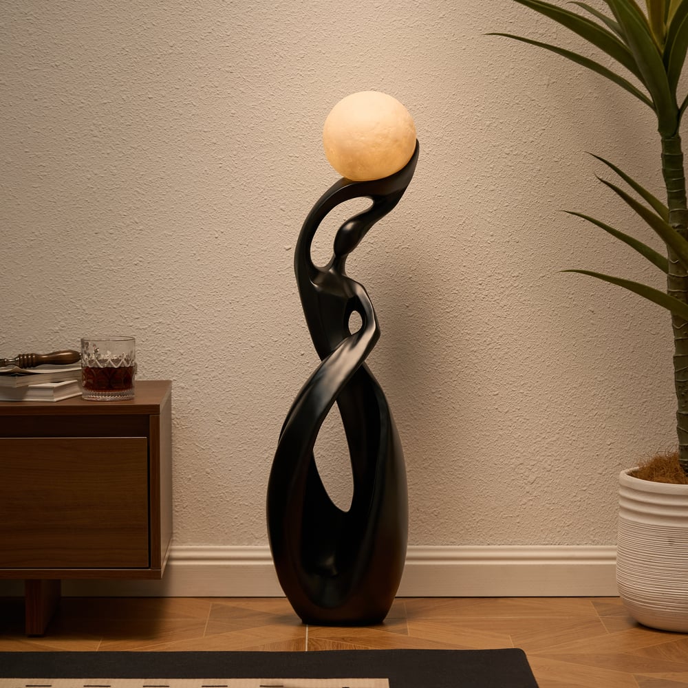 815mm Abstract Black Sculpture Lamp with LED Ball, Touch & Remote Control, Rechargeable window image