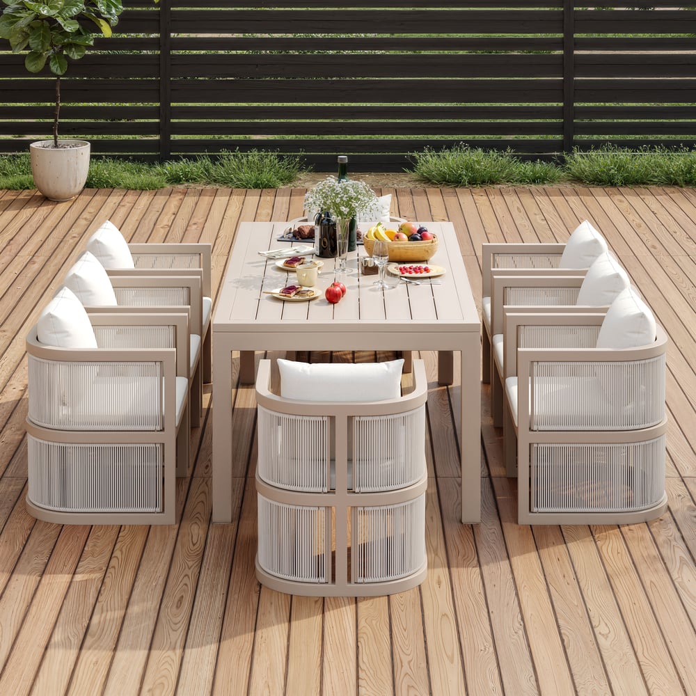 Wevar 2 Pieces Modern Aluminum & Ropes Outdoor Dining Chair Set in Sand & Oatmeal window image