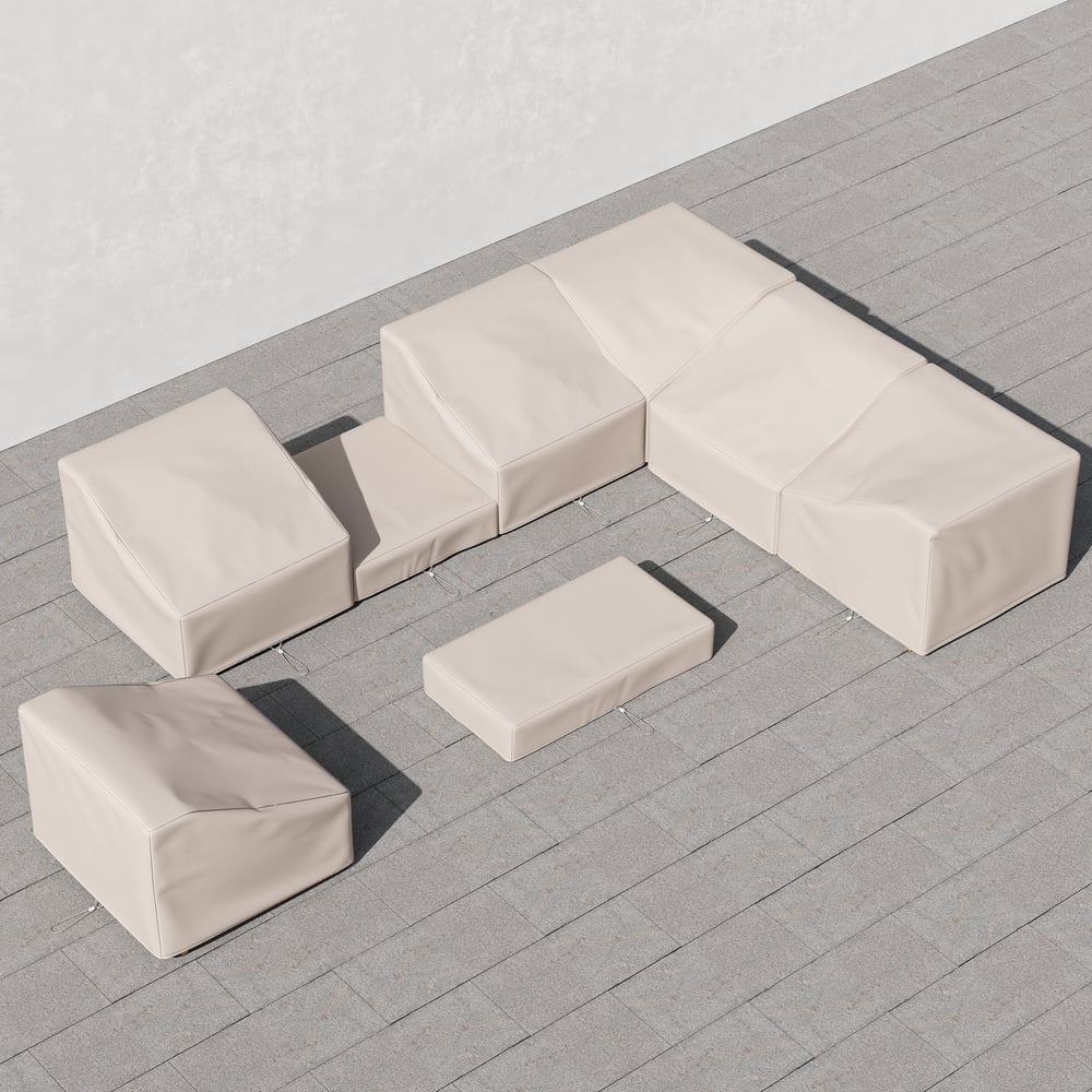 Grida Outdoor 600D Tough Canvas Waterproof Patio Furniture Set Covers in Ivory window image
