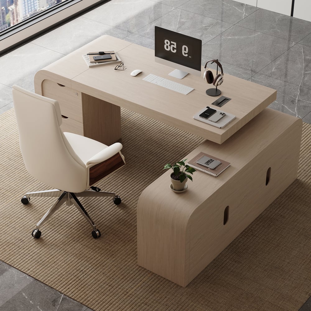 Chicent Whitewash L-shaped Modern Executive Desk with Ample Storage Right Hand (70.9'') window image