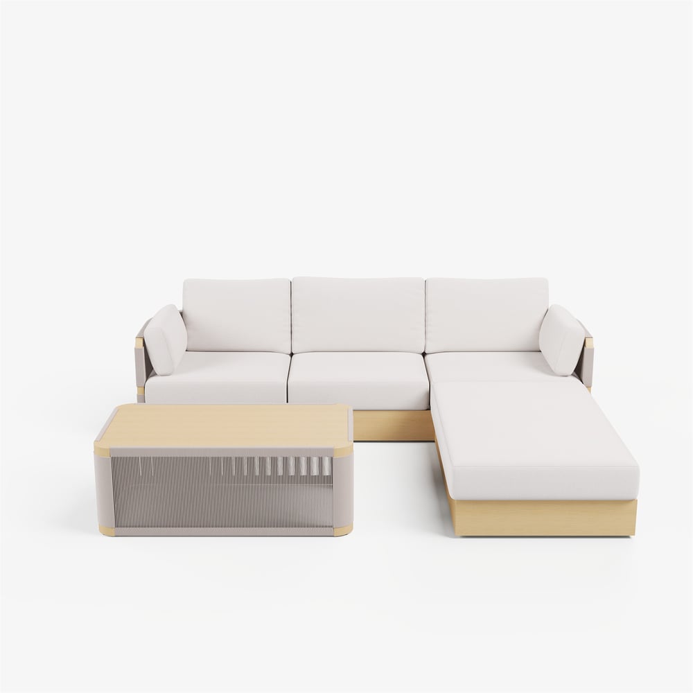 Costra Handwoven Rope Adjustable Outdoor Chaise Sofa Set in Ivory window image