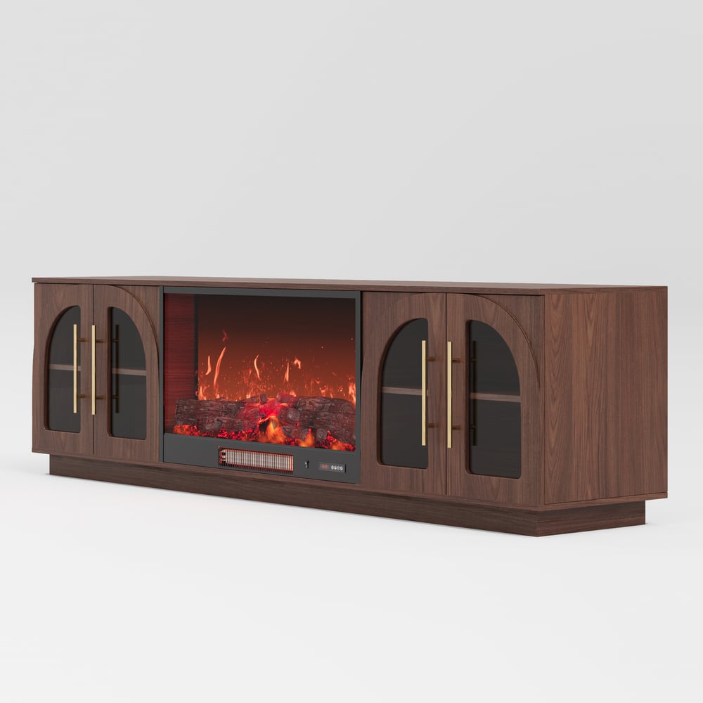Arune 80" Arched Glass Doors Electric Fireplace TV Stand with Remote Control window image