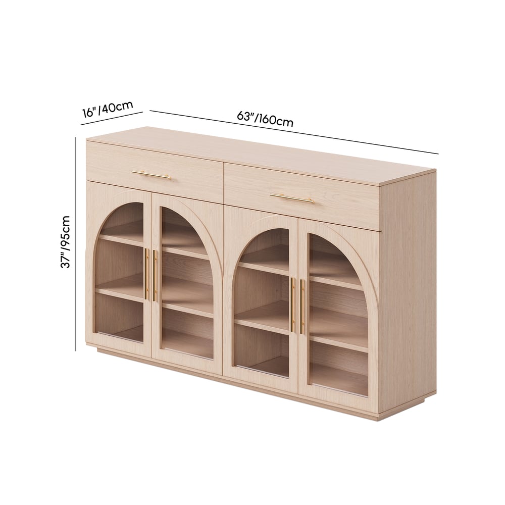 Arune 63" Natural Wood Sideboard with Storage & LED Lights weights dimensions image