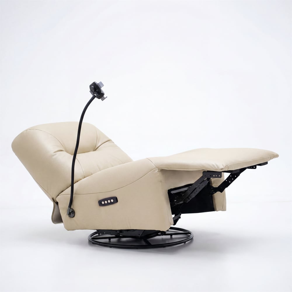 Genuine Leather Power Swivel Rocker Recliner Accent Chair with Phone Holder window image