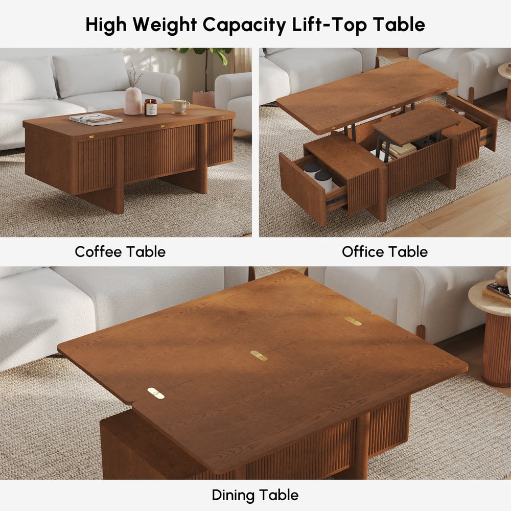 47" Fluted Lift-Top Walnut Coffee Table with 2 Drawers window image