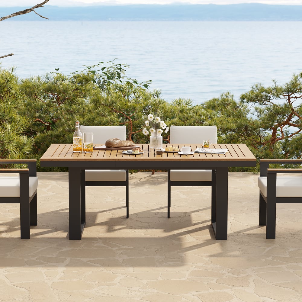 Tevara 6-Person Rectangle Teak & Aluminum Outdoor Patio Dining Table in Dark Gray window image