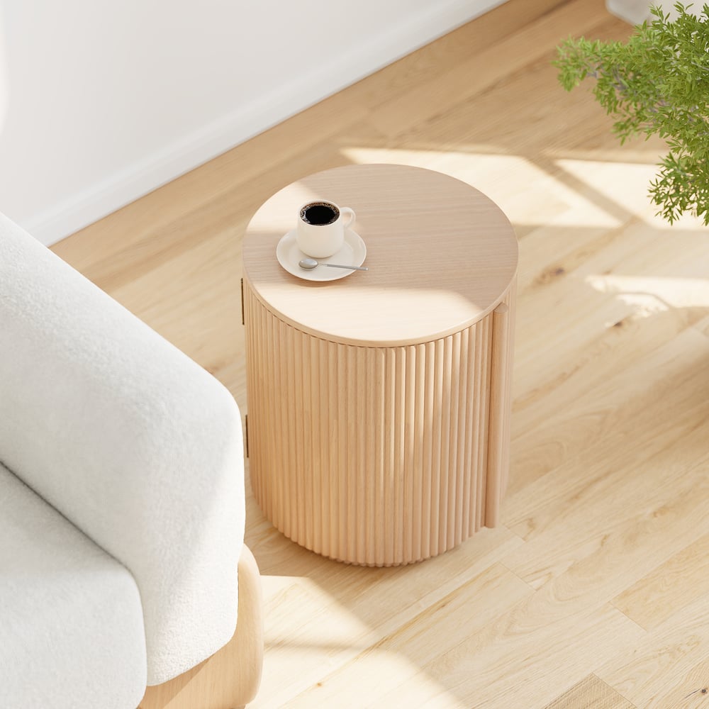 16" Engineered Wood Fluted Storage End Table window image