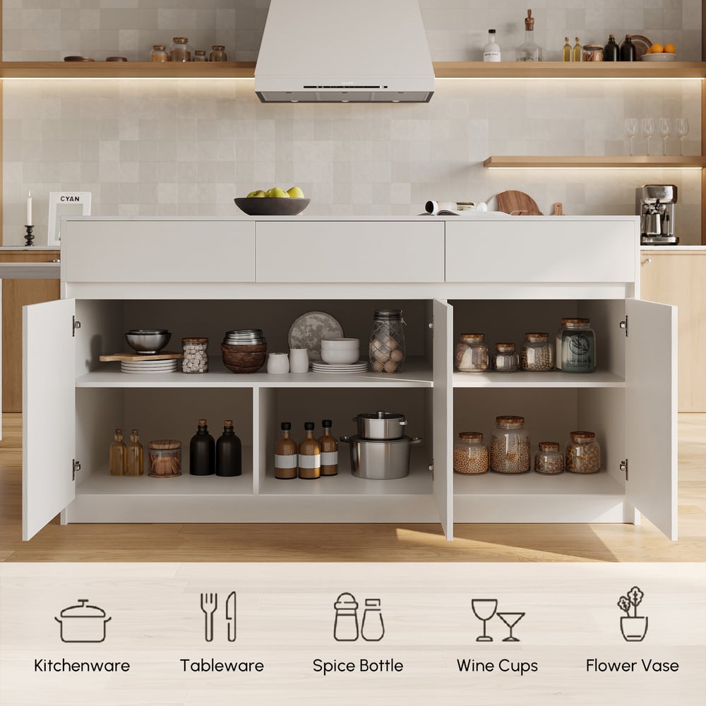 Modern 81"-112" Marble Pattern Kitchen Island with Doors & Drawers, White window image