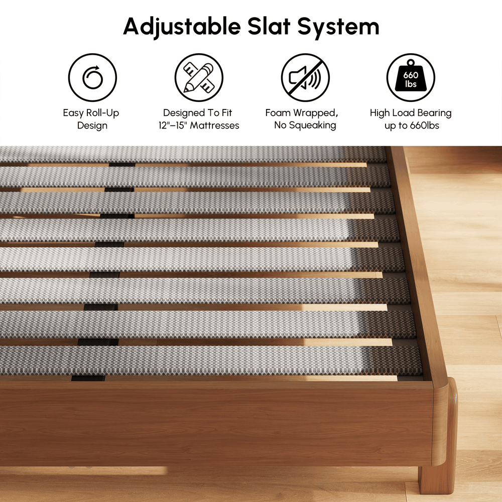 Mid-Century Modern King Solid Wood Bed with Charging Station and Sensor LED window image