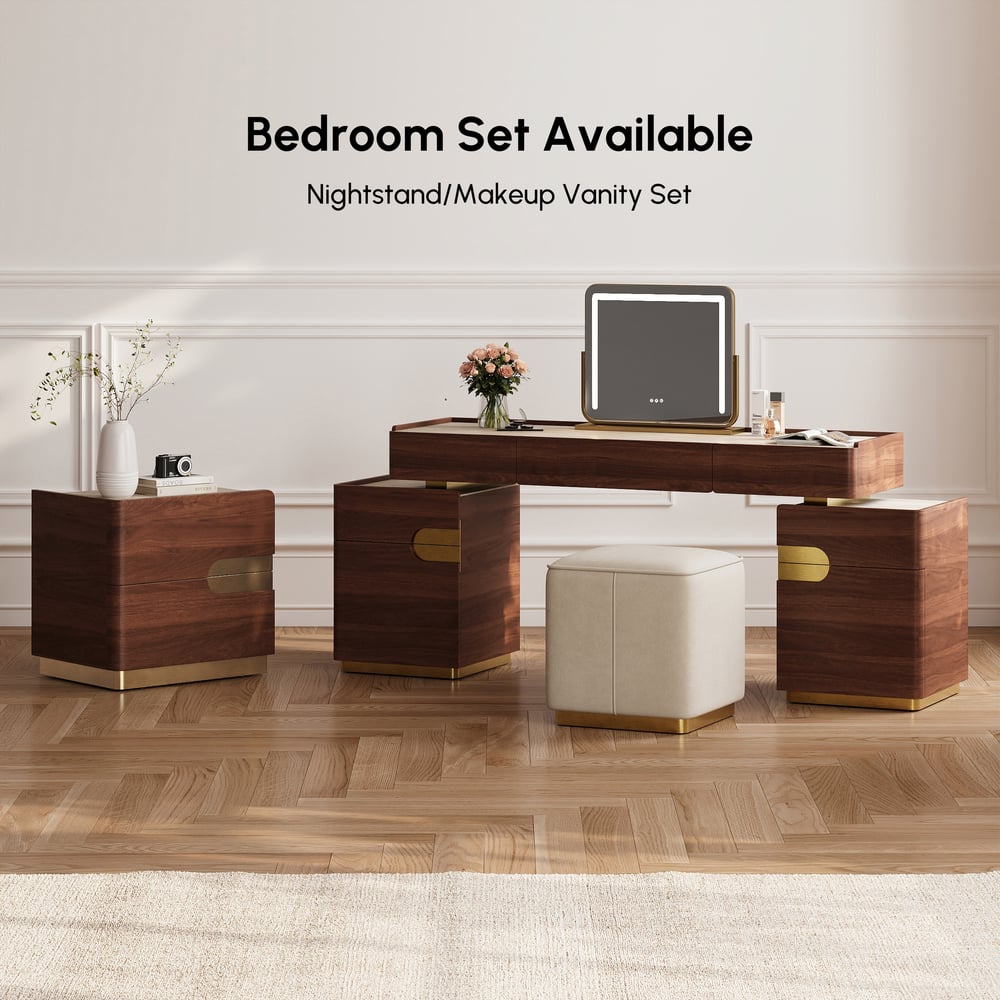 Horva Extendable Walnut Makeup Vanity Set (57"–73") window image