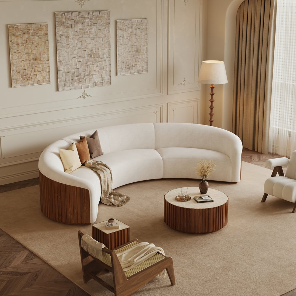 Aura 369 cm 3-Piece Chenille Upholstered Curved Sectional Sofa with Light window image