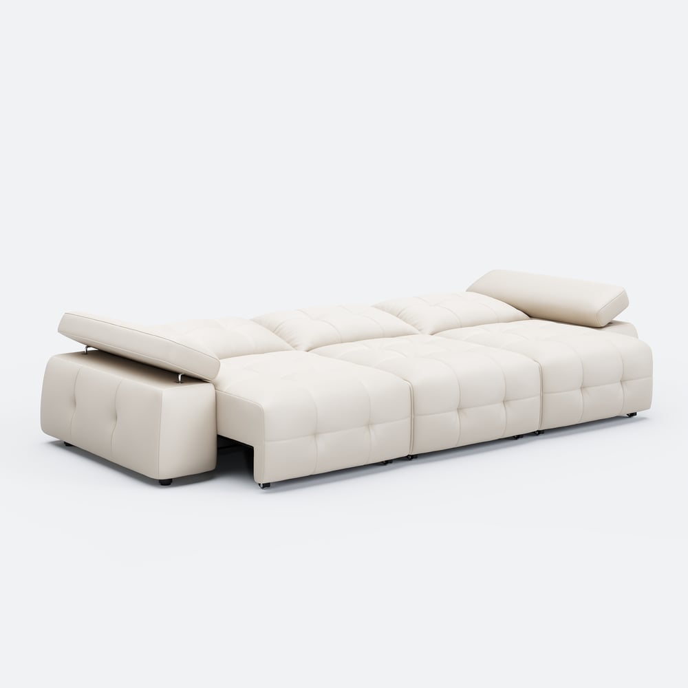 130" 3-Seater Genuine Leather Power Convertible Sleeper Sofa with Adjustable Armrests window image