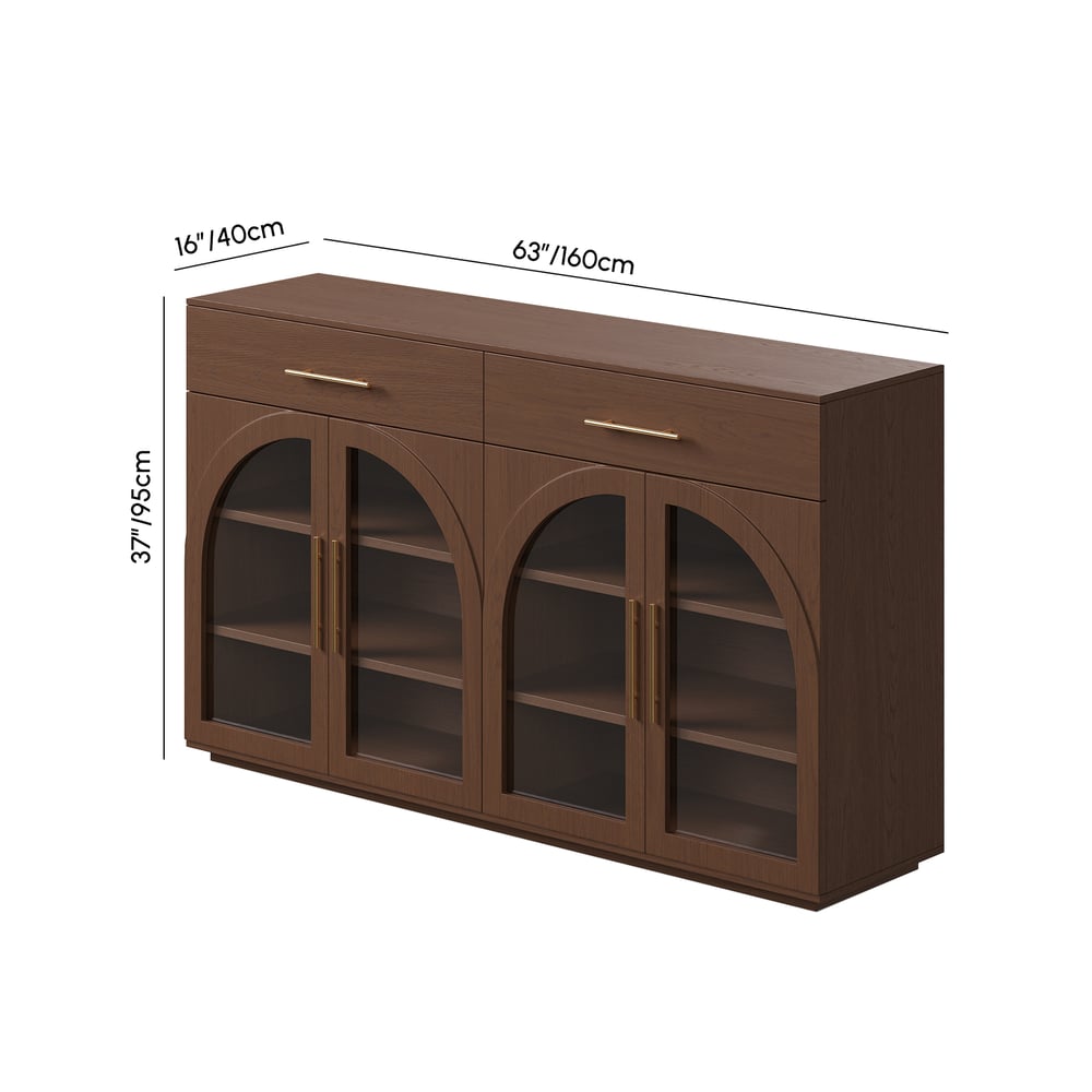 Arune 63" Walnut Wood Sideboard with Storage & LED Lights weights dimensions image