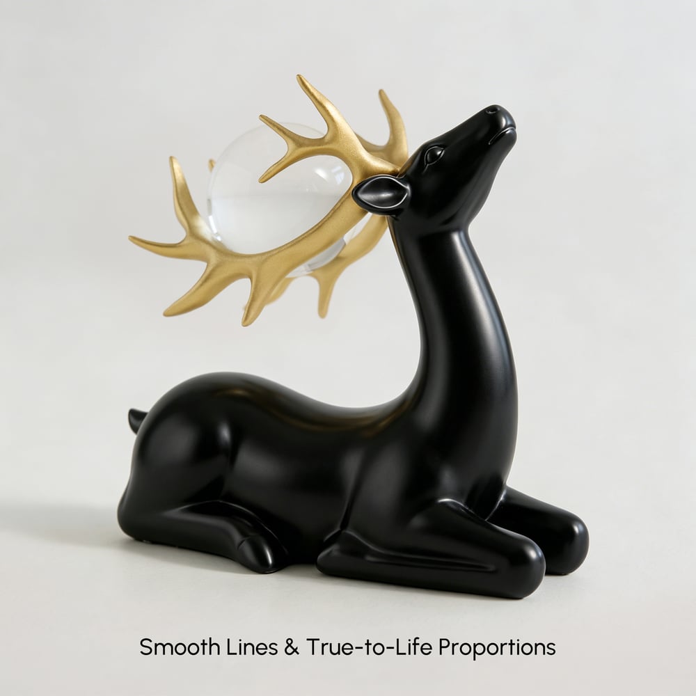3PCS Black Deer Figurine with Decorative Plate Set Luxury Resin Animal Sculptures window image