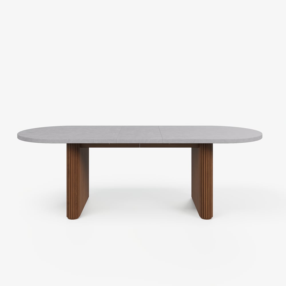 Tavolo da pranzo ovale allungabile Fluve 79"-94" in cemento grigio, posti 6-8 Immagine della finestra