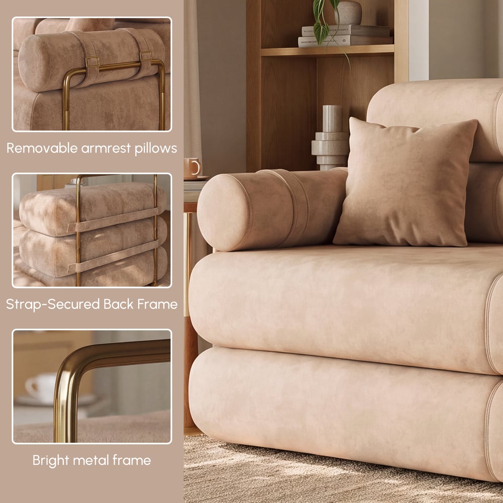 81" Queen 3-Seater Velvet 4 in 1 Futon Convertible Sleeper Sofa window image