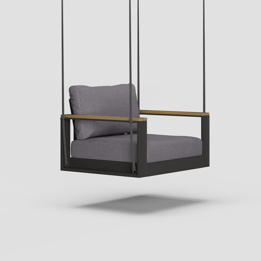 Tevara Outdoor Swing Sofa in Dark Gray with Cushion & Black Cover window image