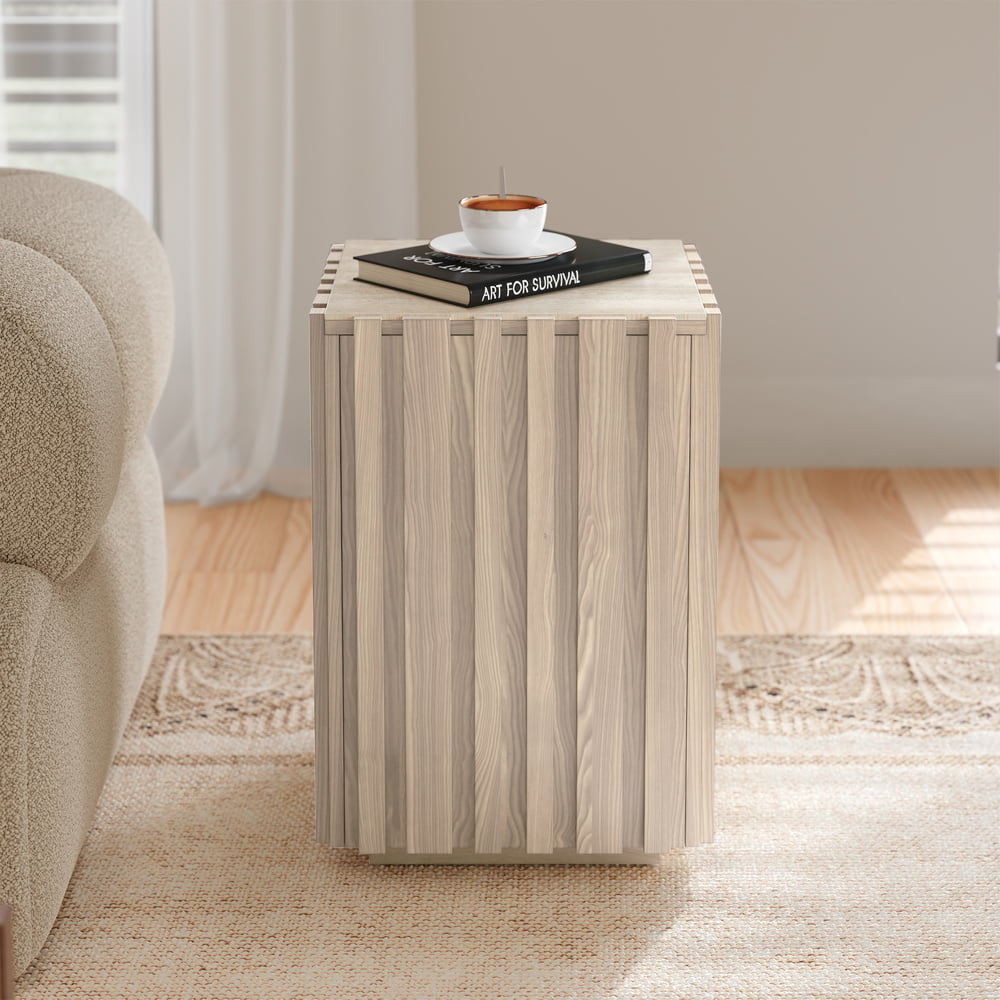 Aura Ash Wood Fluted Washwhite Side Table with Sintered Stone Top window image