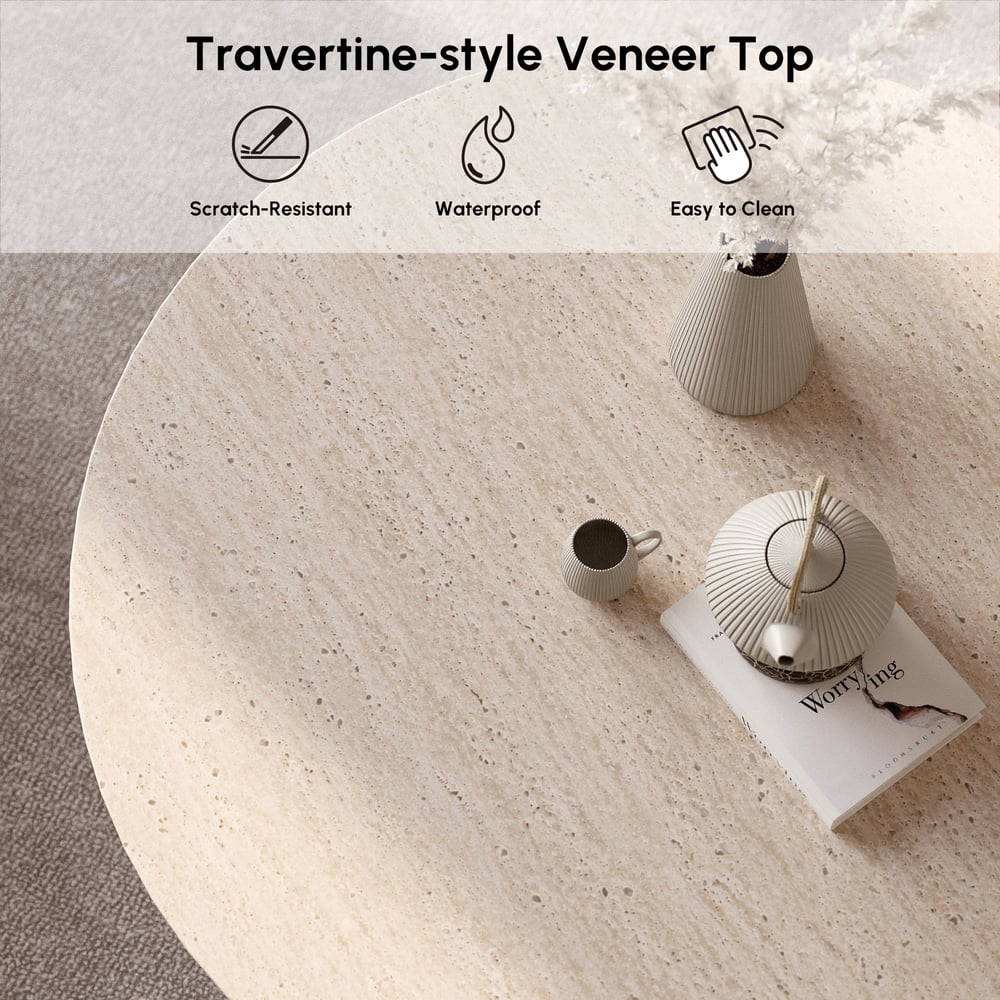 Table Basse Curva 76 cm Ronde en Béton Noyer avec Pieds en Bois image de fenêtre