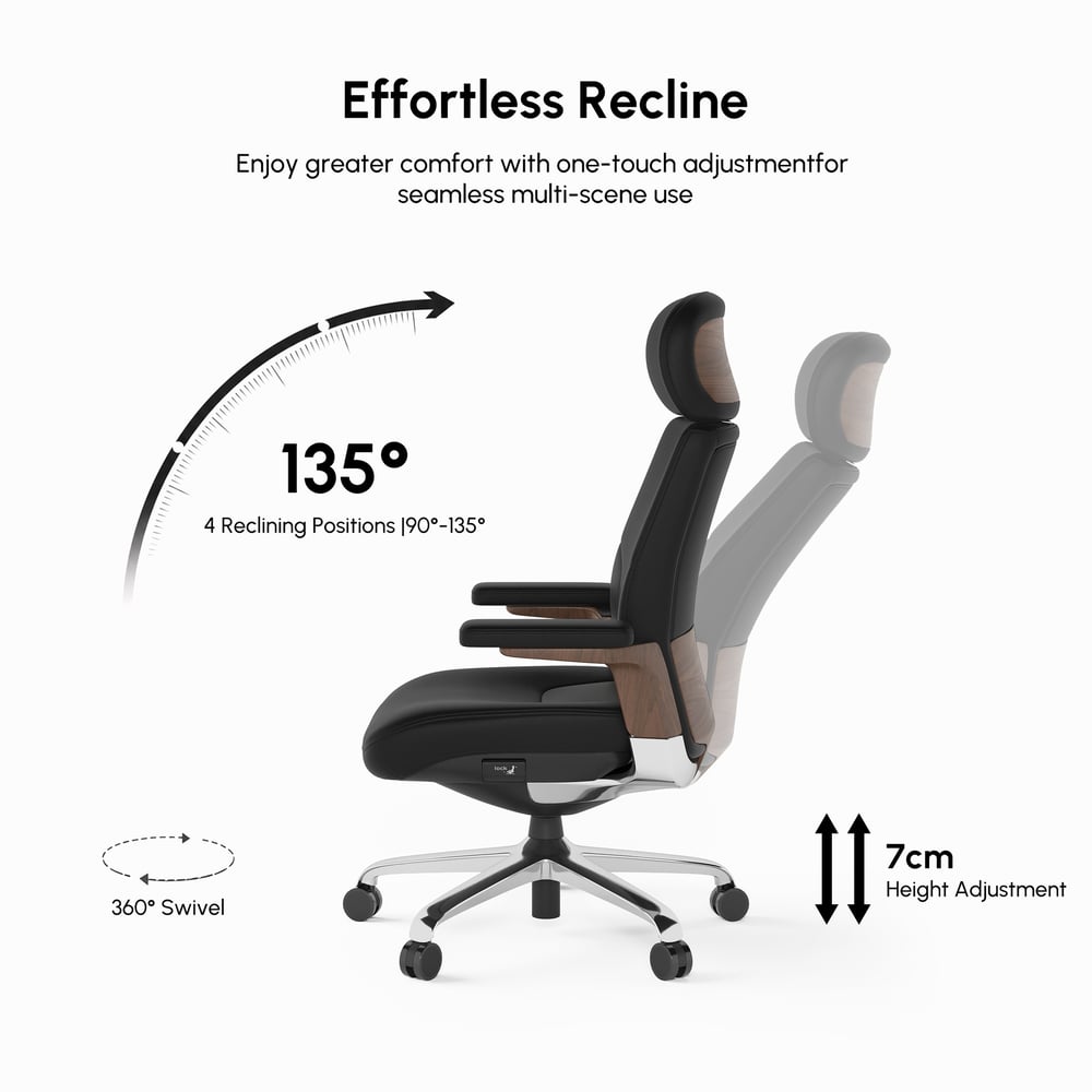 Black Genuine Leather Swivel Office Chair with Ergonomic Synchro-Tilt Recline System window image