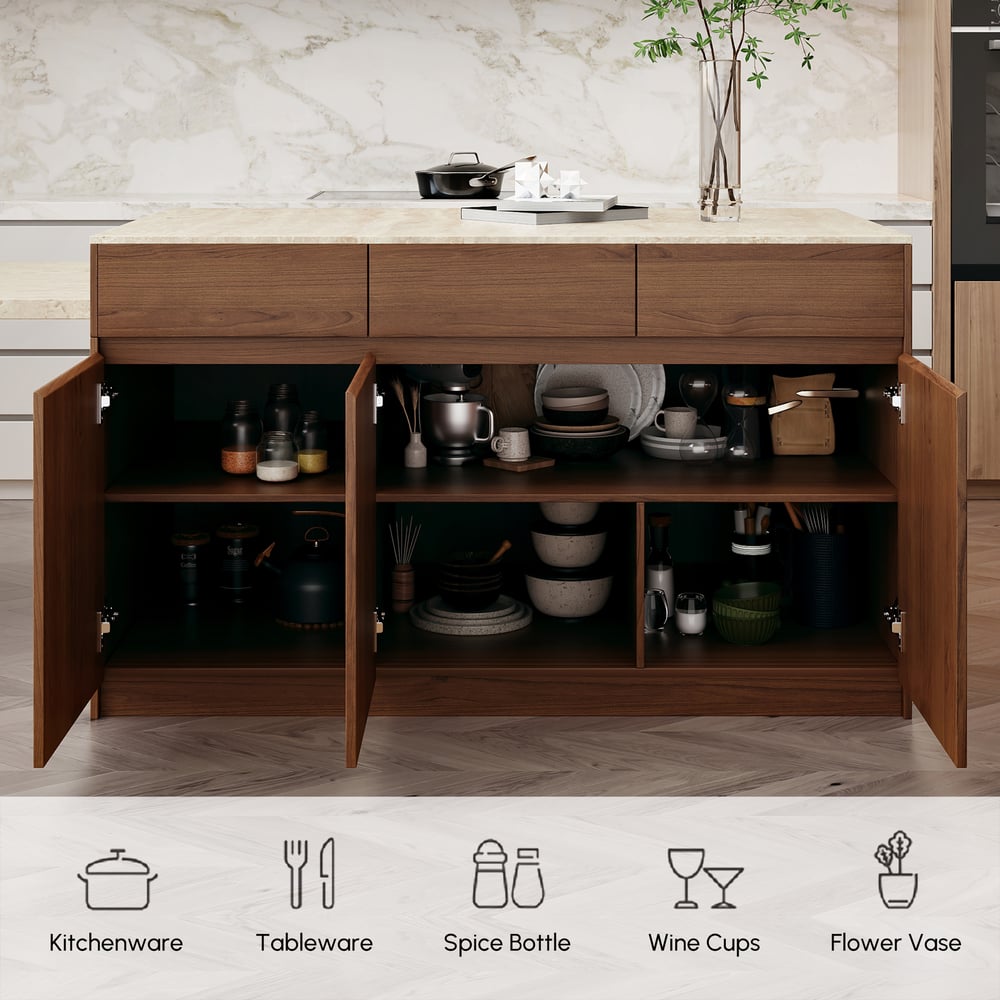 Îlot de cuisine en bois extensible de 81'' à 112'' avec rangement, Noyer image de fenêtre