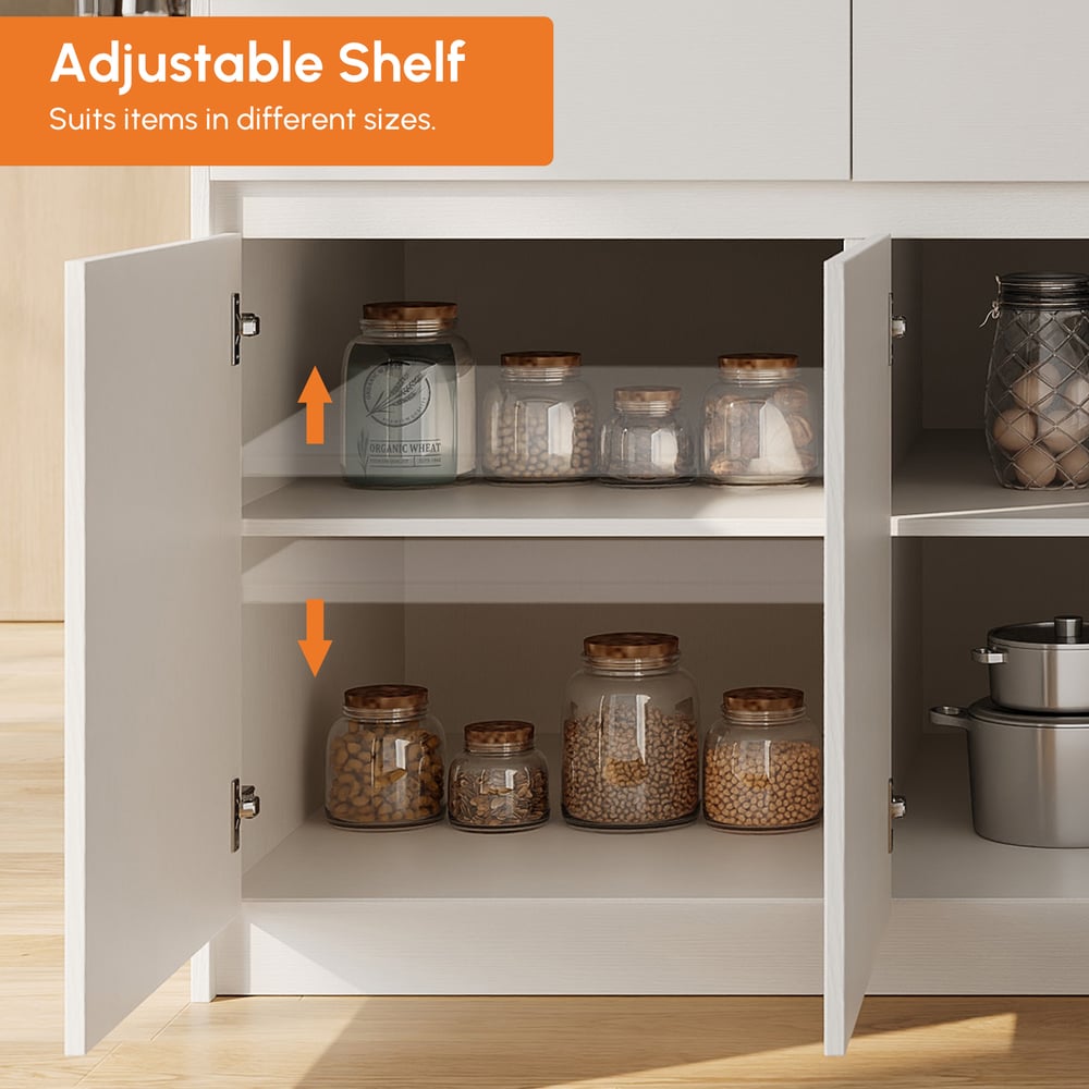 Modern 81"-112" Marble Pattern Kitchen Island with Doors & Drawers, White window image