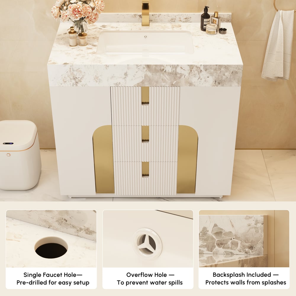 915mm Artus Freestanding Bathroom Vanity Single Sink Vanity Cabinet Sintered Stone Top window image