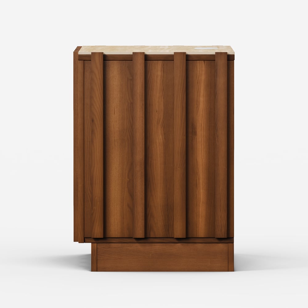 Aura Walnut Ash Wood Led Nightstand with Charging Station, Set of 2 window image