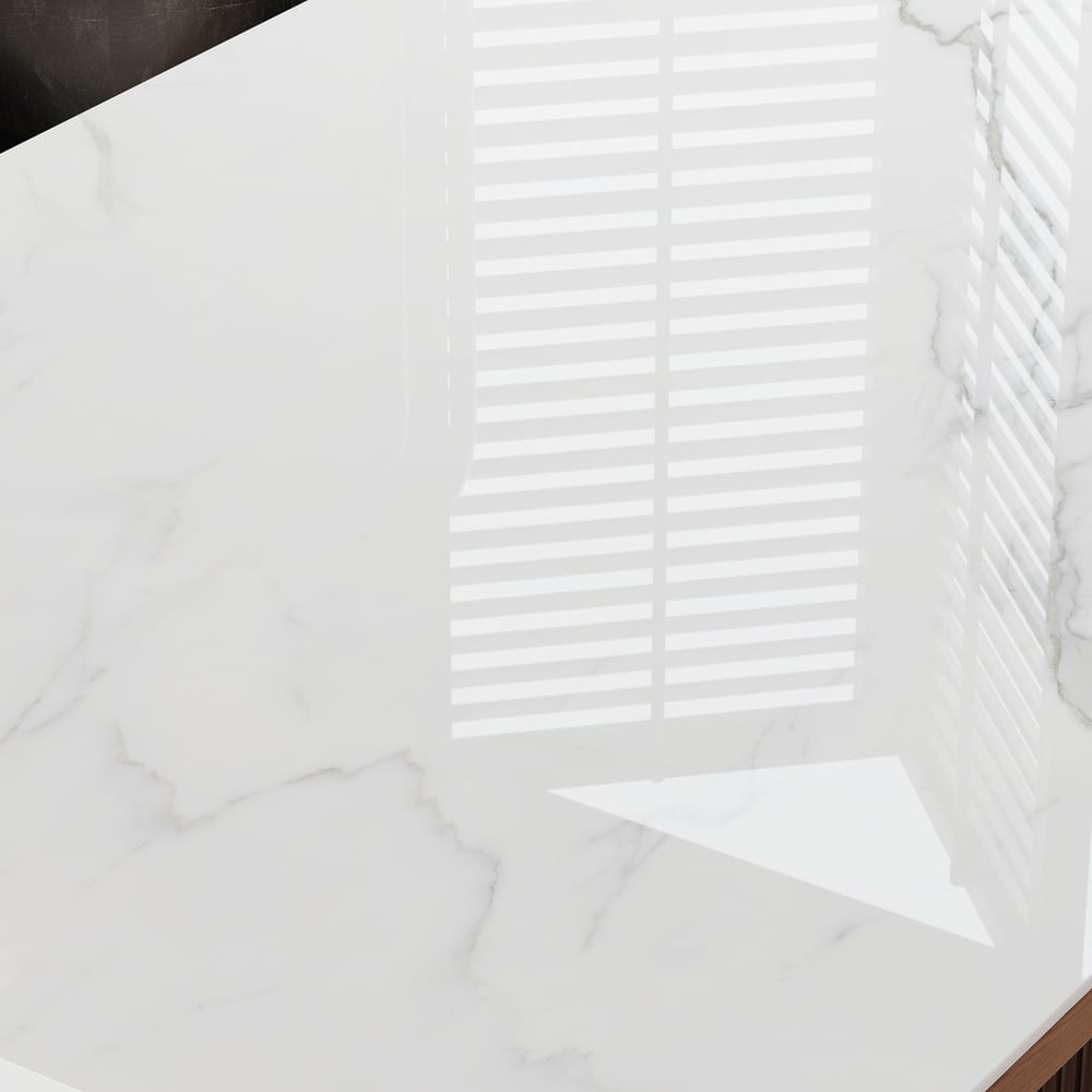 Bureau rectangulaire en noyer, frêne et pierre frittée avec 6 tiroirs (1620mm) image de fenêtre