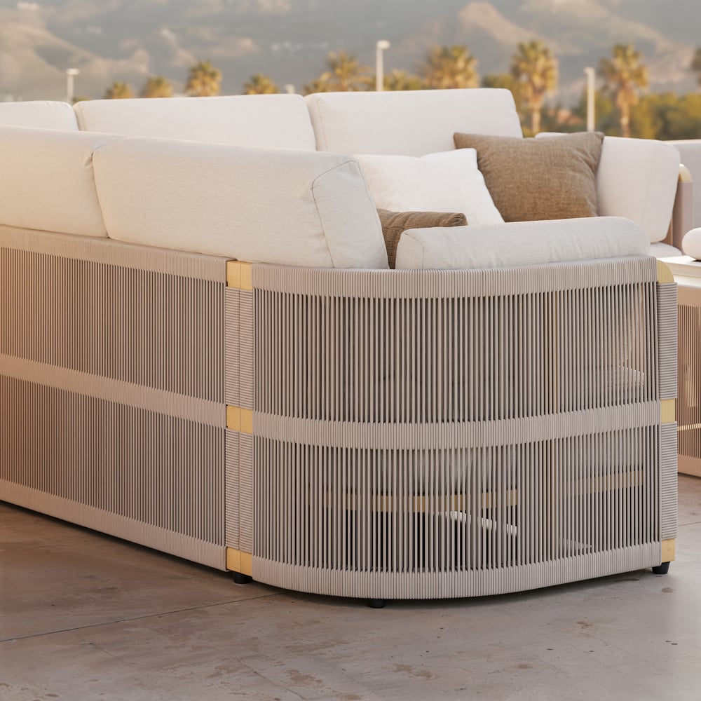 Costra Handwoven Rope L-Shaped Outdoor Sofa with Coffee Table in Ivory window image
