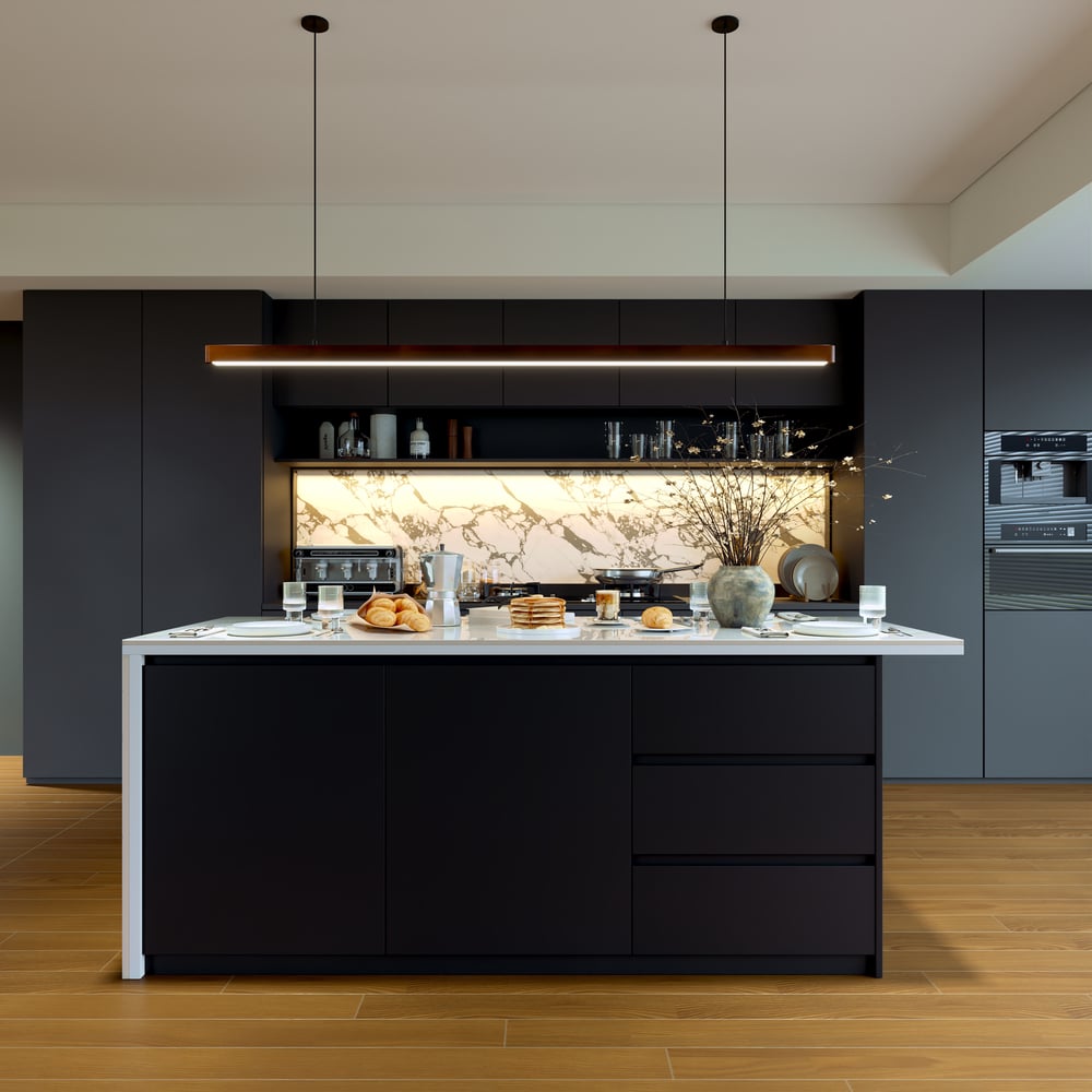 Modern 72" Glossy Sintered Stone Top Kitchen Island with Storage, White & Black window image