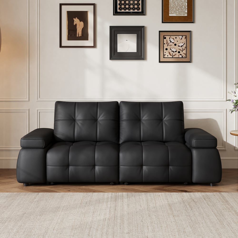 96" 2-Seater Genuine Leather Power Convertible Sleeper Sofa with adjustable armrests window image