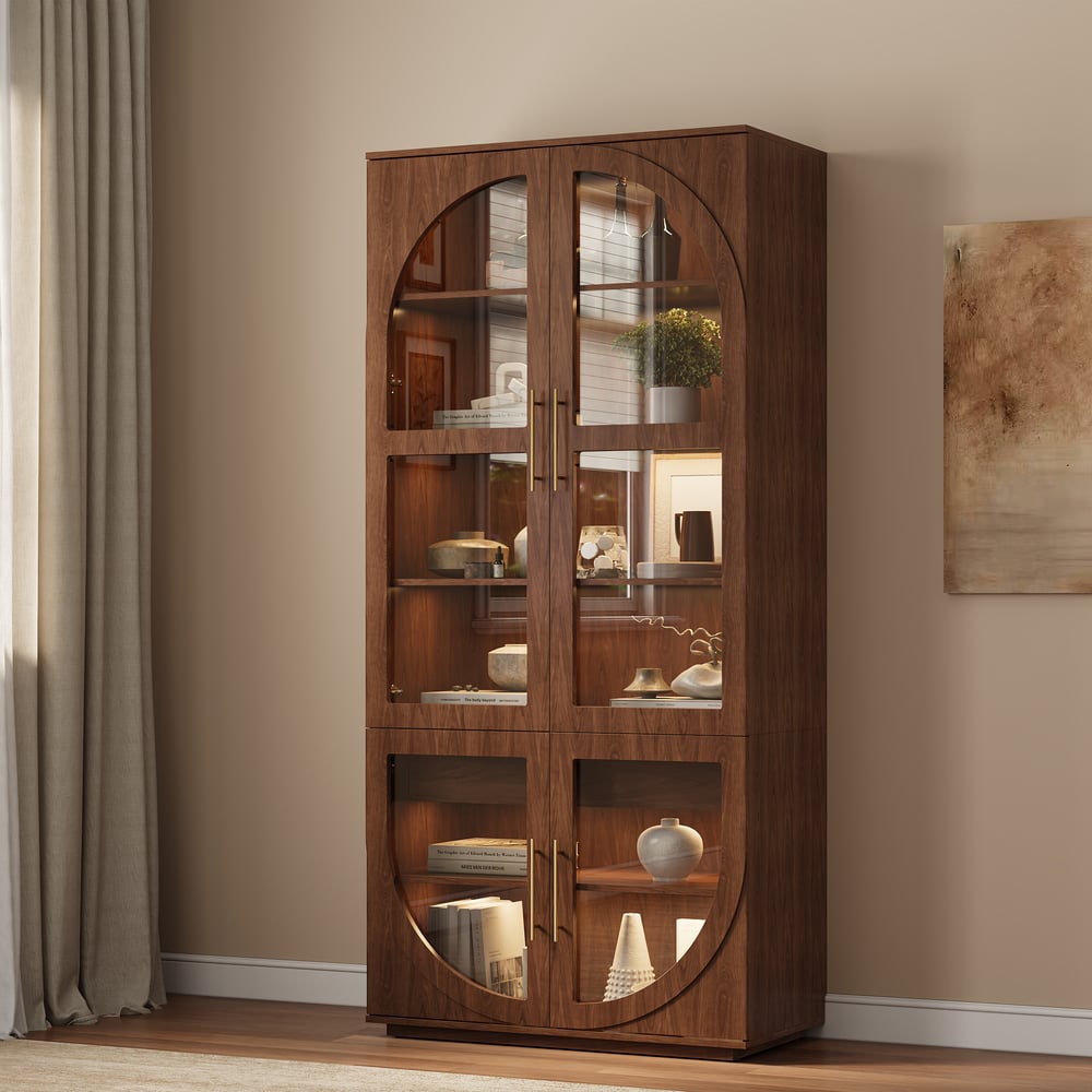 Arune Glass Tall Display Cabinet with Drawers & LED Light window image