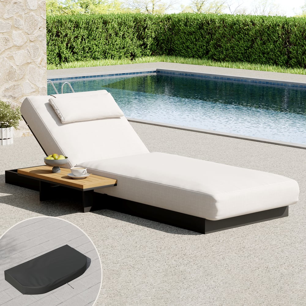 Tevara Single Outdoor Teak & Aluminium Adjustable Chaise Lounge with Black Cover window image