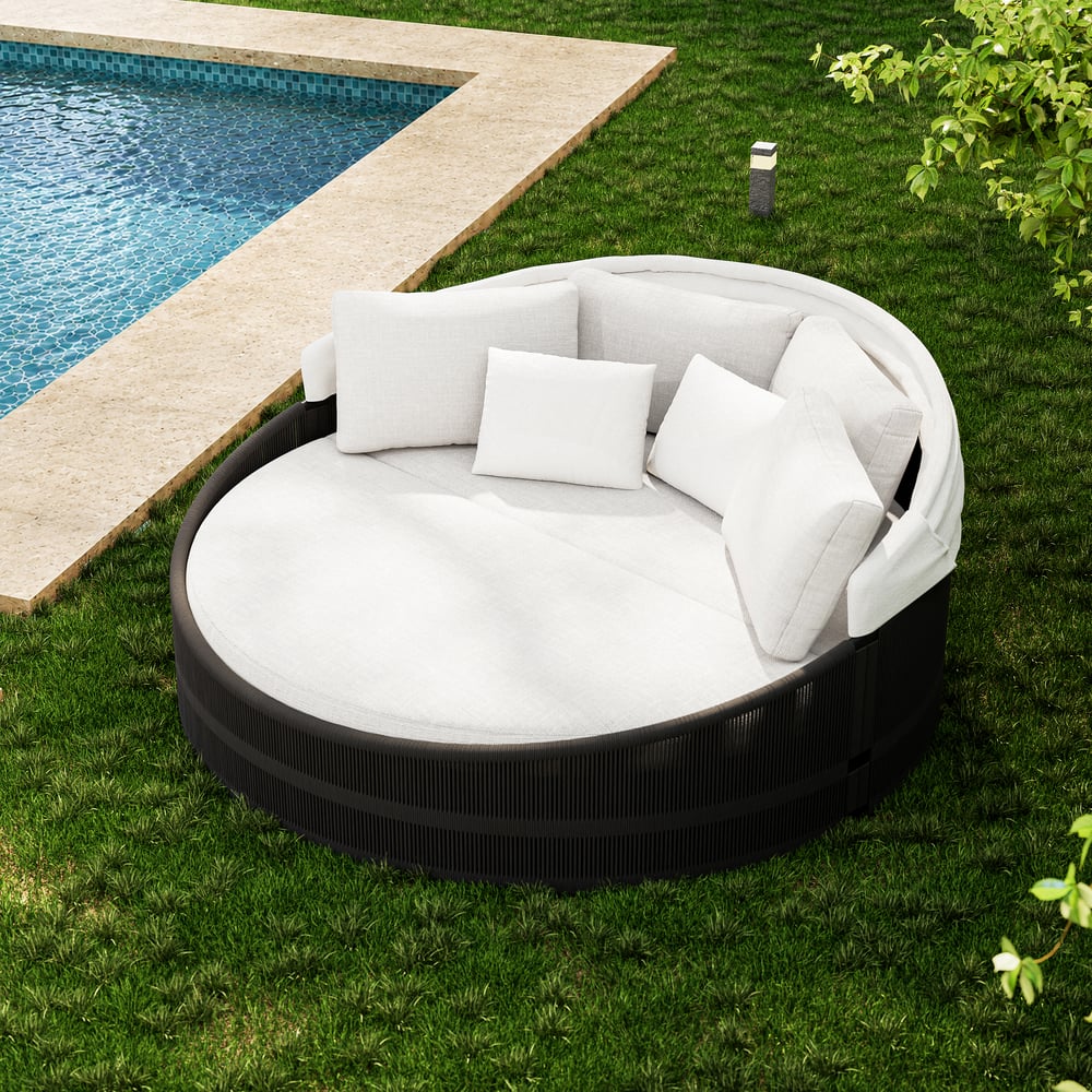 Costra Weatherproof Round Patio Daybed with Adjustable Canopy in Black window image