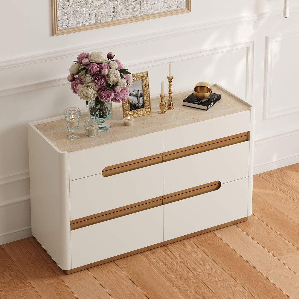 Horva 47" Faux Travertine Sintered Stone 6-Drawer Dresser window image
