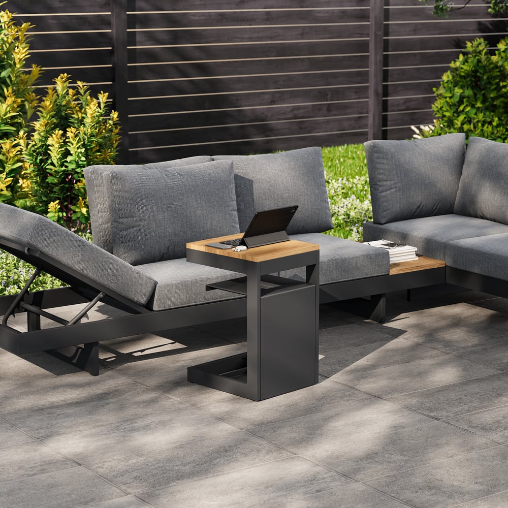 Tevara Outdoor Teak & Aluminum Solar Side Table (17") window image