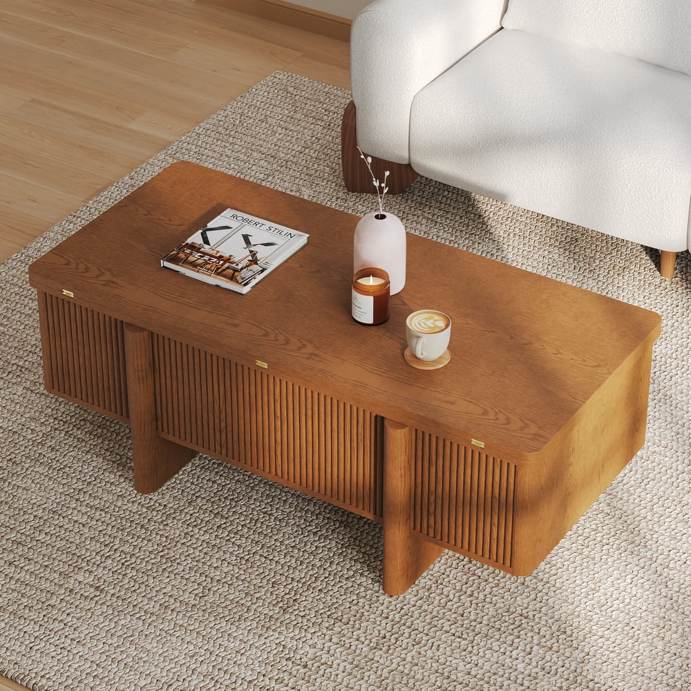 47" Fluted Lift-Top Walnut Coffee Table with 2 Drawers window image