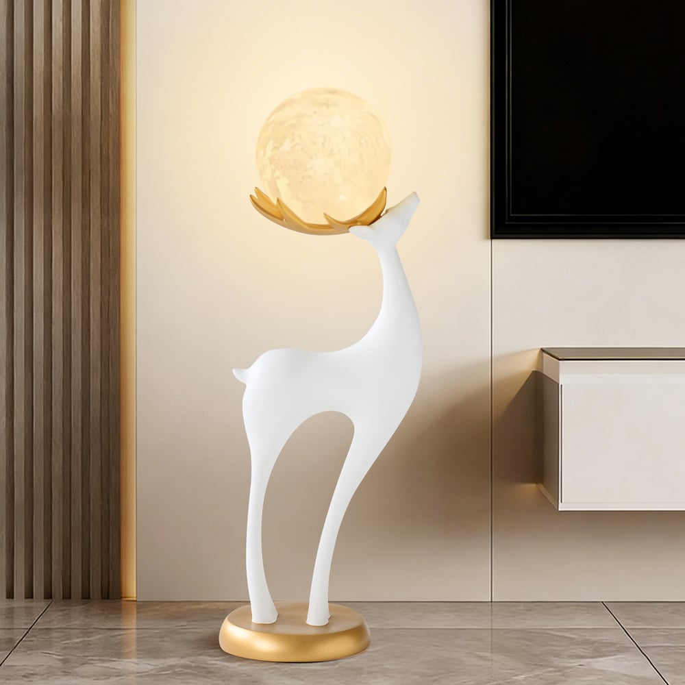 Lampadaire moderne en résine en forme de cerf avec télécommande – 76 cm de hauteur avec boule lumineuse image de fenêtre