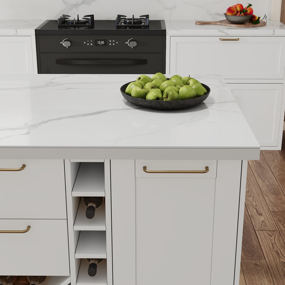 59" Modern White Sintered Stone Kitchen Island with Wine Storage window image