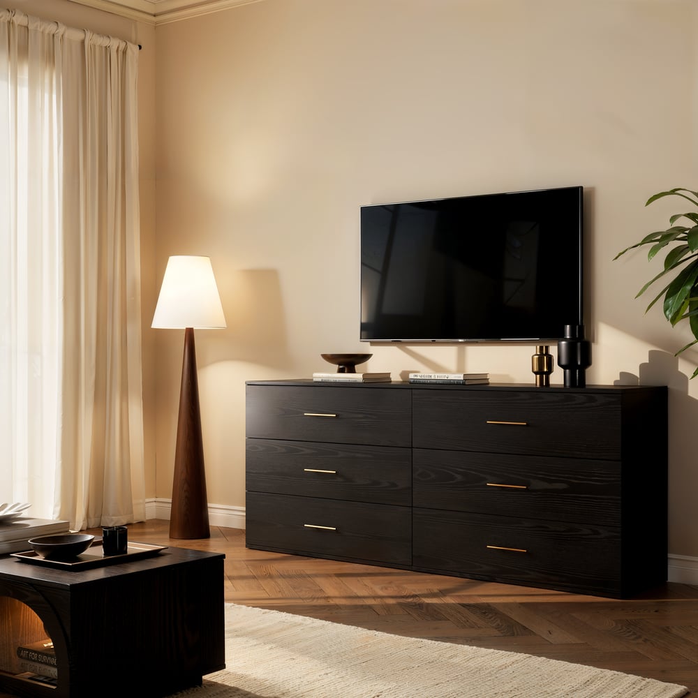 Arune 63" TV Stand with 6 Drawers Storage Chests window image
