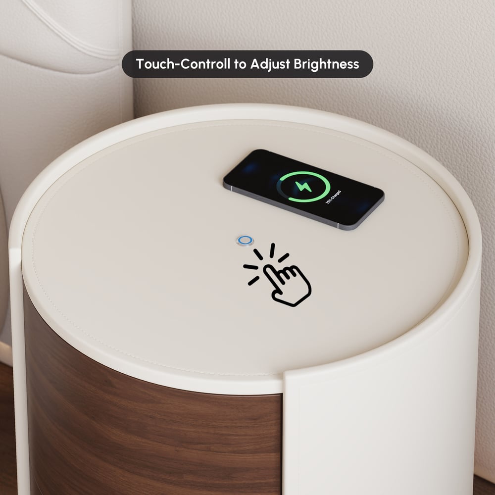 Modern Saddle Leather 2-Drawer Nightstand with Charging Station & Light window image