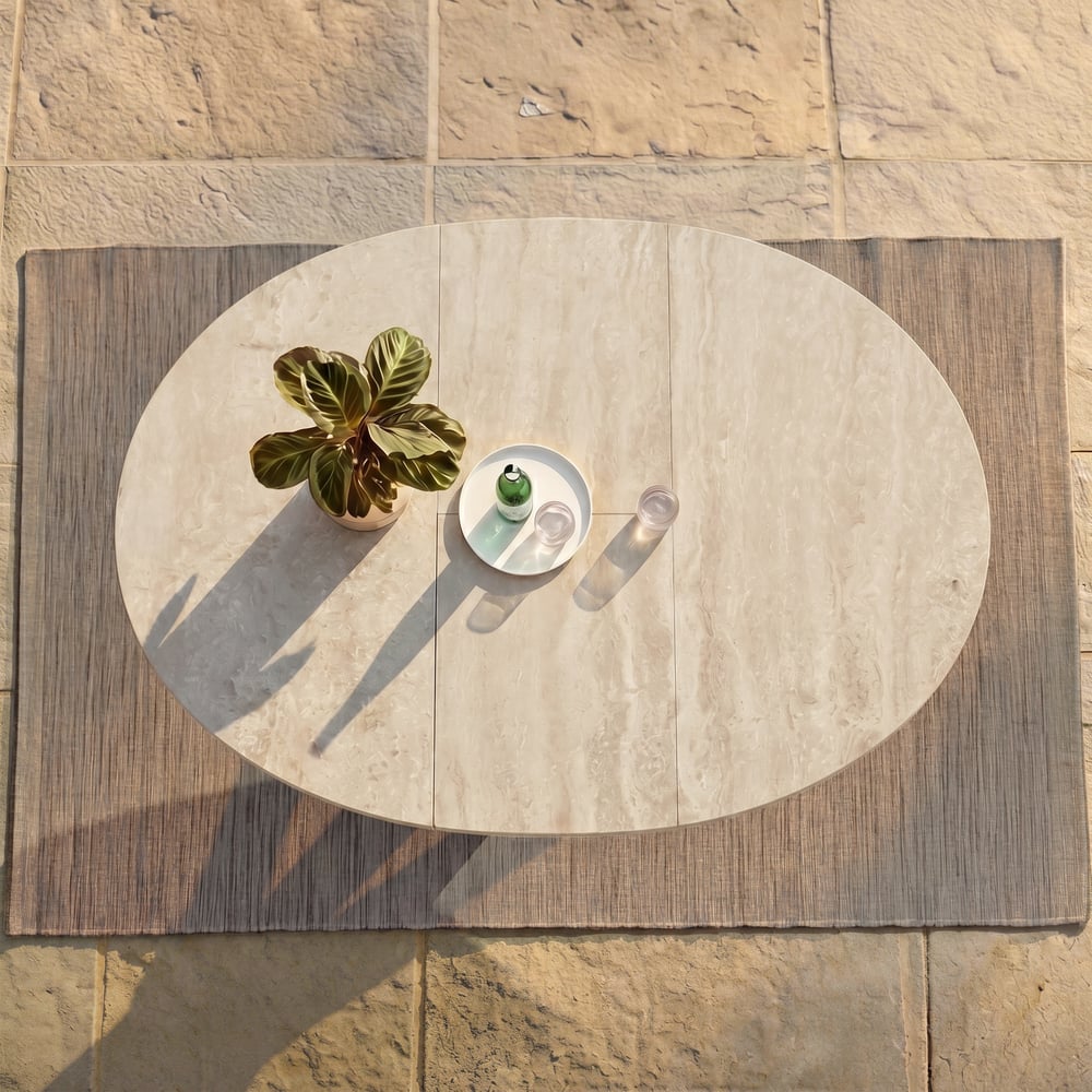 Outdoor Aluminum & Sintered Stone Extendable Dining Table in Sand window image