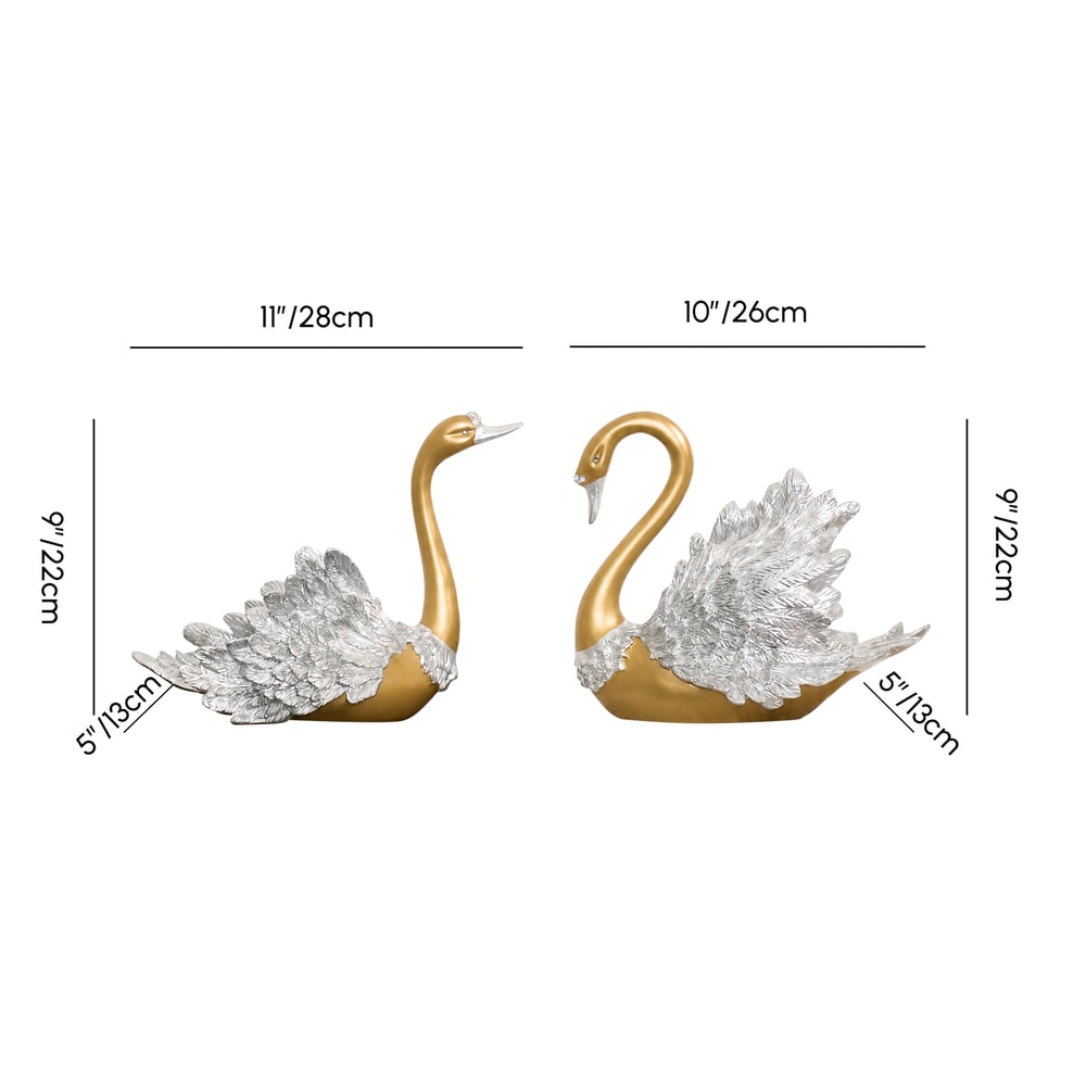 2-Piece Resin Swan Figurines – Elegant Gold Swan Decorative Storage Set weights dimensions image
