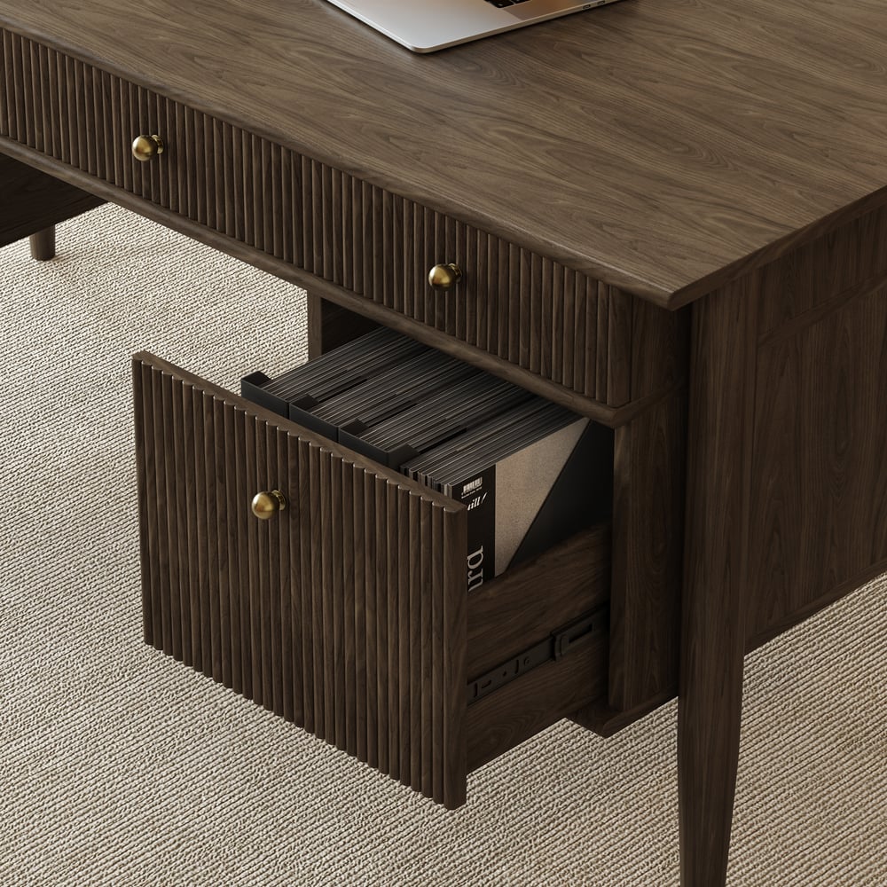 64" Houten bureau met 6 laden Vensterafbeelding